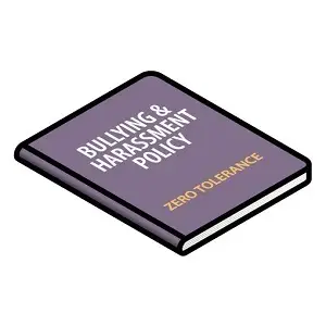 Book labeled harassment policy