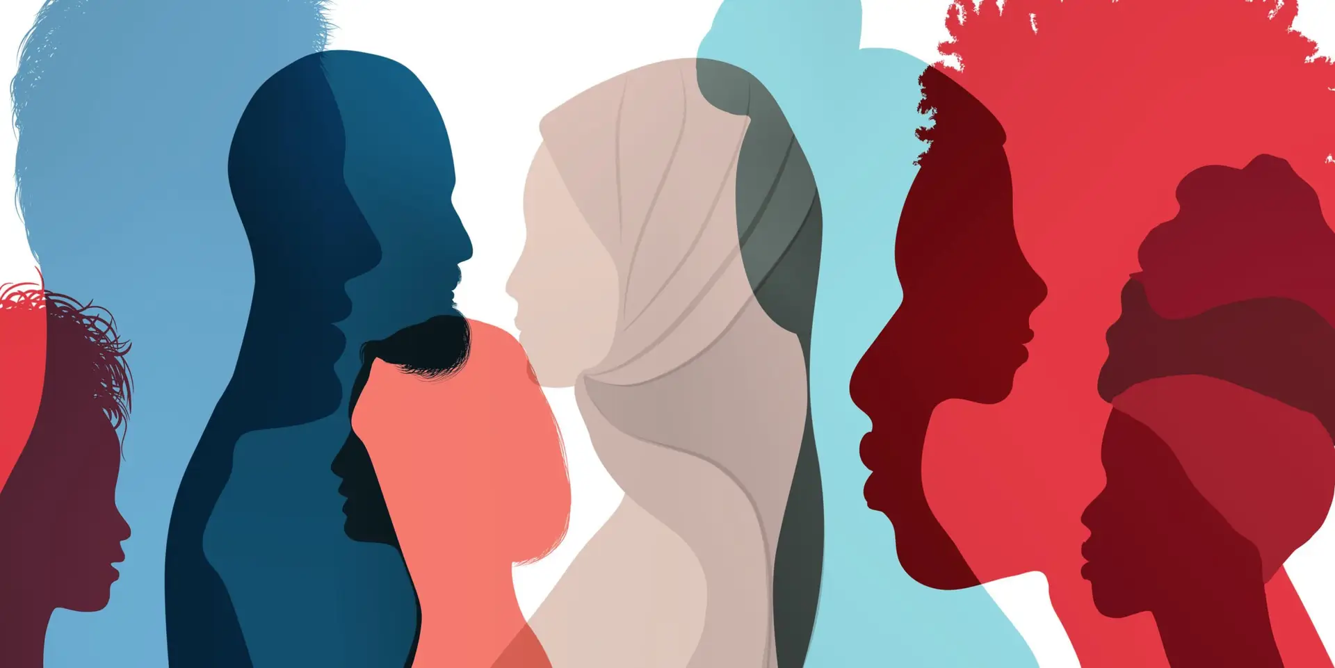 A graphic featuring the side profiles of a diverse group of people, representing potentially protected classes.